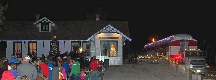 Families line up to ride the Polar Express at the old Moapa train station, built in 1905 by the San Pedro, Los Angeles and Salt Lake Railroad and later moved to its present site on Highway 93 south of Alamo.