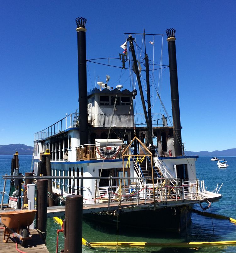 Iconic sternwheeler the Tahoe Queen undergoing repairs following extensive damage by a fire.