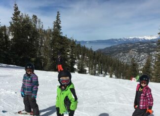 A trio of young skiers at Heavenly Ski Resort