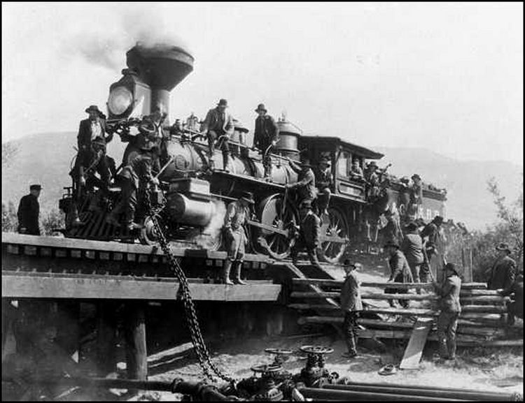 V & T Engine No. 22 on the movie set of "High, Wide and Handsome" (Courtesy Nevada Historical Society)