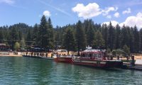 Zephyr Cove, parasailing boat docked with Tahoe-Douglas fire boat