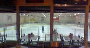 Brooksys Bar & Grill, overlooks a Hockey Rink