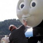 Like the countless children who adore him, Thomas needs to have his face washed from time to time.
